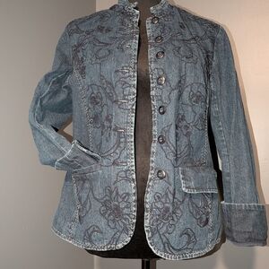 Coldwater Creek Floral Embroidered Jean Jacket